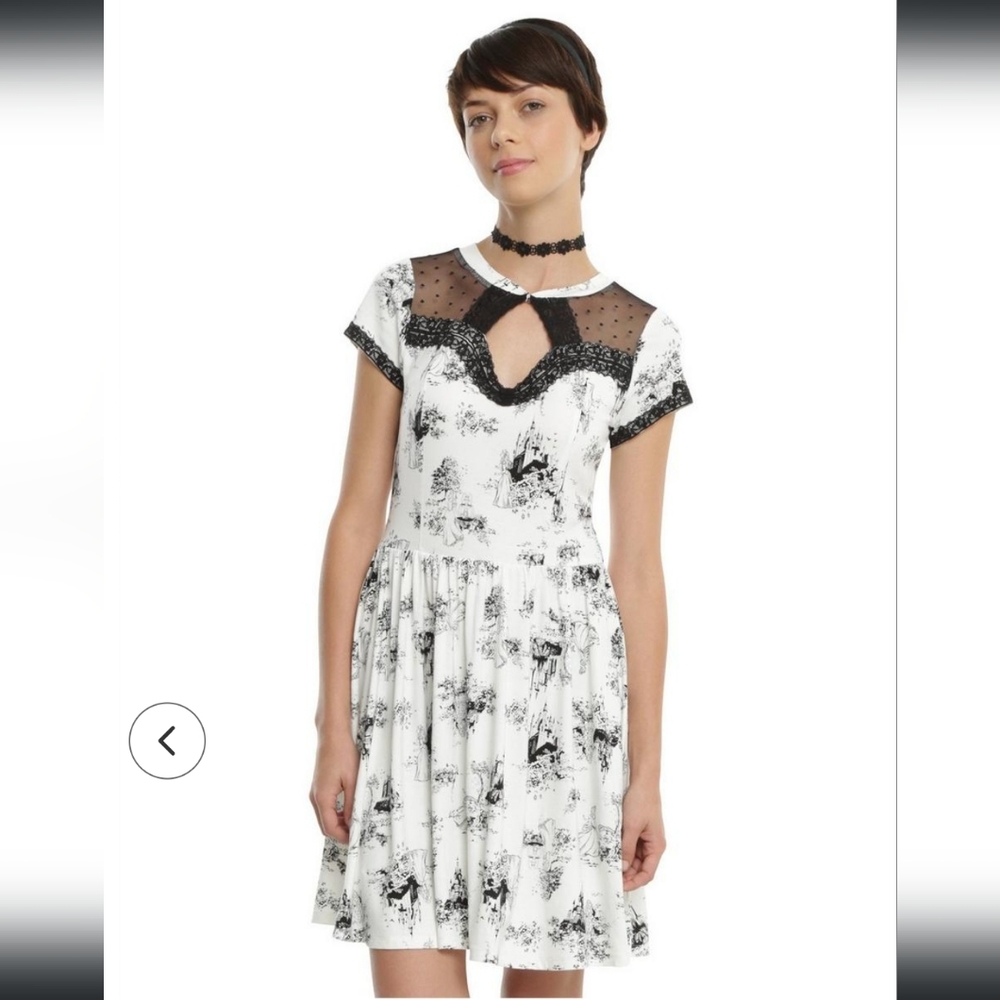 Disney princess castle print fit & flare knit dress mesh lace S white black